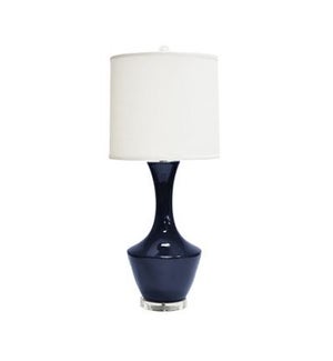 Ceramic Table Lamp with White Linen Shade in  Navy